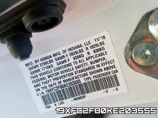19XFC2F80KE203555 фото 2