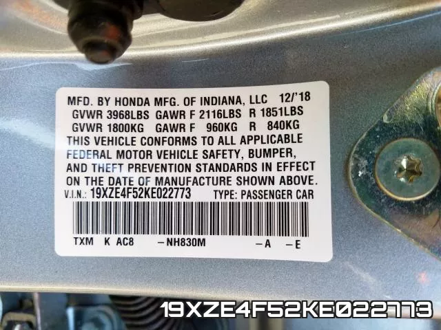 19XZE4F52KE022773 фото 2