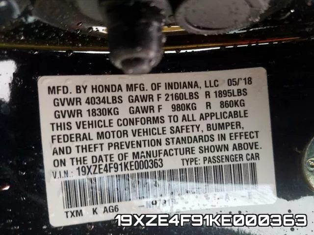 19XZE4F91KE000363 фото 2