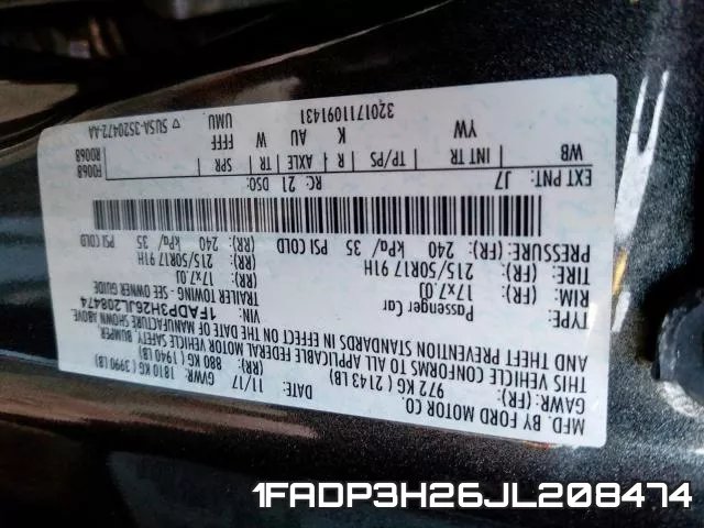 1FADP3H26JL208474 фото 2