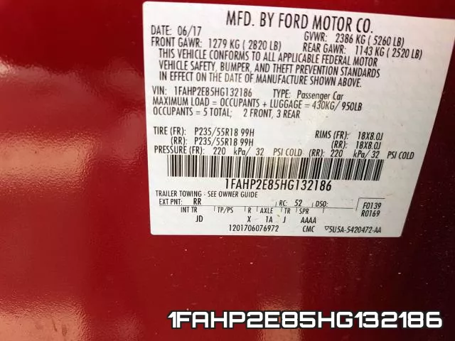 1FAHP2E85HG132186 фото 2