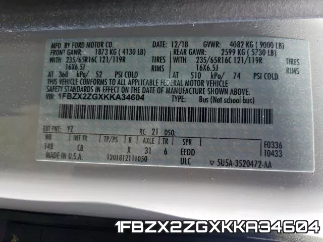 1FBZX2ZGXKKA34604 фото 2