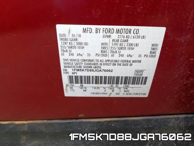 1FM5K7D88JGA76062 фото 2