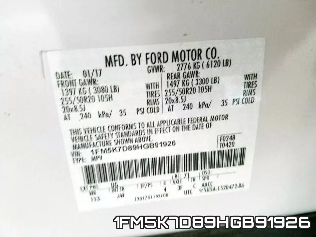 1FM5K7D89HGB91926 фото 2