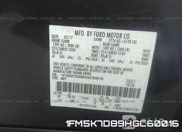 1FM5K7D89HGC60016 фото 10