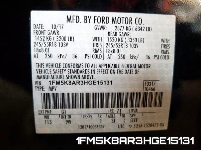 1FM5K8AR3HGE15131 фото 2