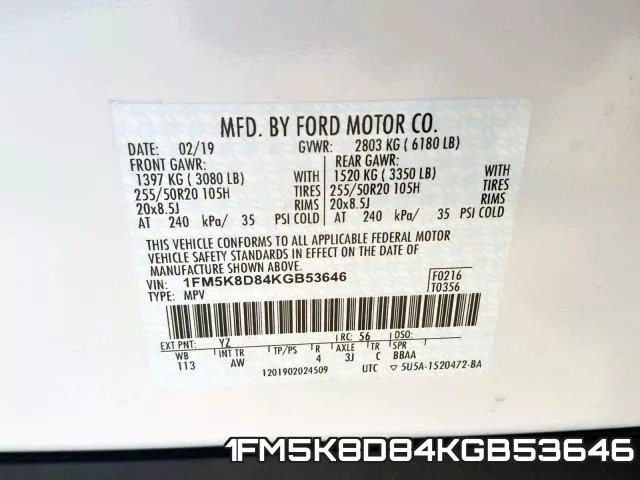 1FM5K8D84KGB53646 фото 2