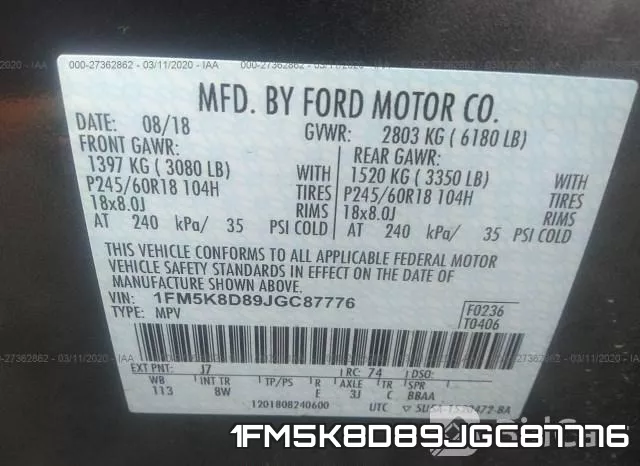1FM5K8D89JGC87776 фото 10