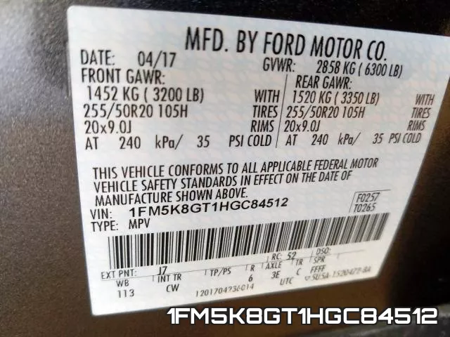 1FM5K8GT1HGC84512 фото 2