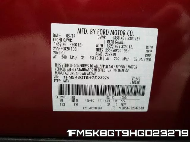 1FM5K8GT9HGD23279 фото 2