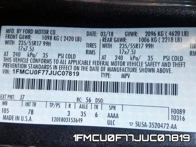 1FMCU0F77JUC07819 фото 2