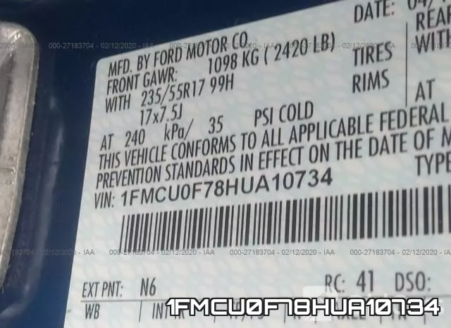 1FMCU0F78HUA10734 фото 10