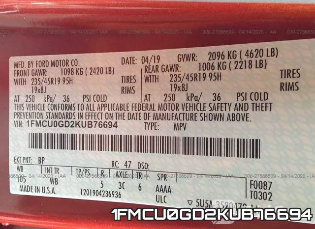 1FMCU0GD2KUB76694 фото 10