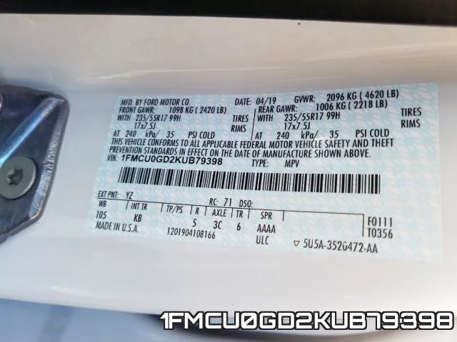 1FMCU0GD2KUB79398 фото 2