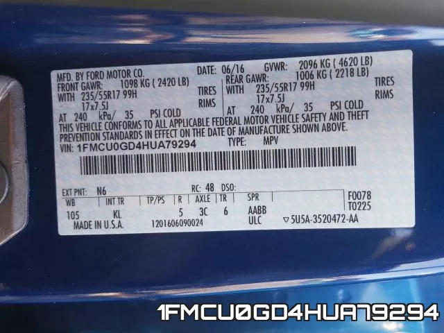 1FMCU0GD4HUA79294 фото 2