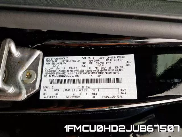 1FMCU0HD2JUB67507 фото 2