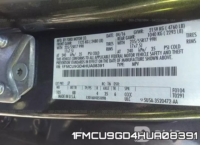 1FMCU9GD4HUA08391 фото 10