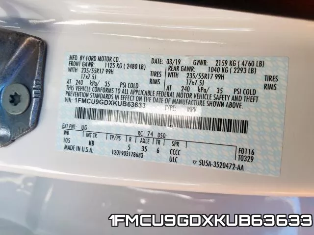 1FMCU9GDXKUB63633 фото 2