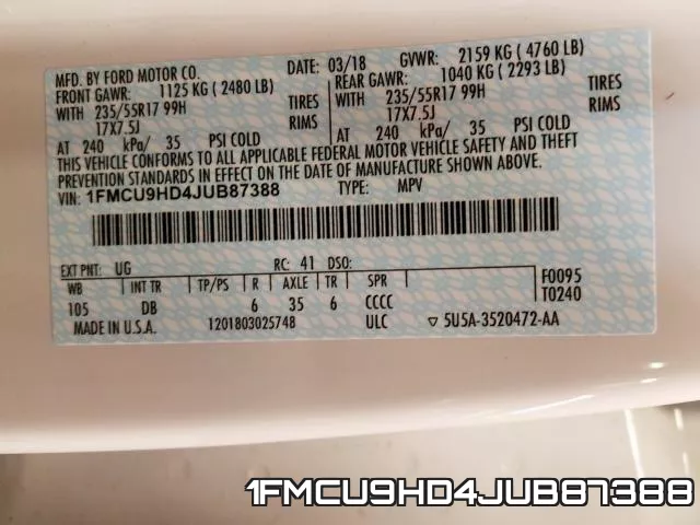 1FMCU9HD4JUB87388 фото 2