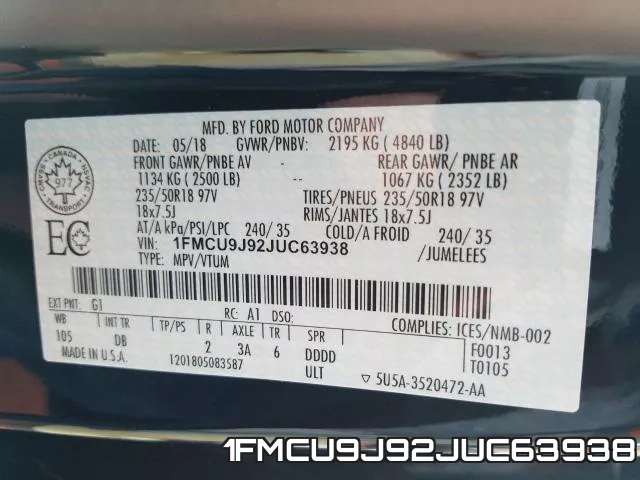 1FMCU9J92JUC63938 фото 2