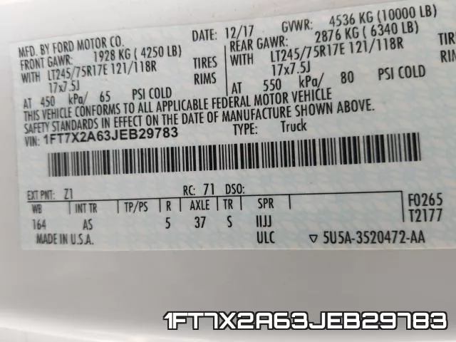 1FT7X2A63JEB29783 фото 2