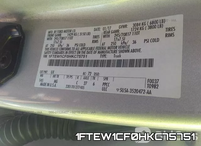 1FTEW1CF0HKC75751 фото 10