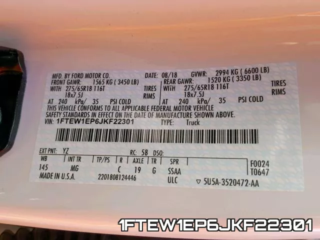 1FTEW1EP6JKF22301 фото 2