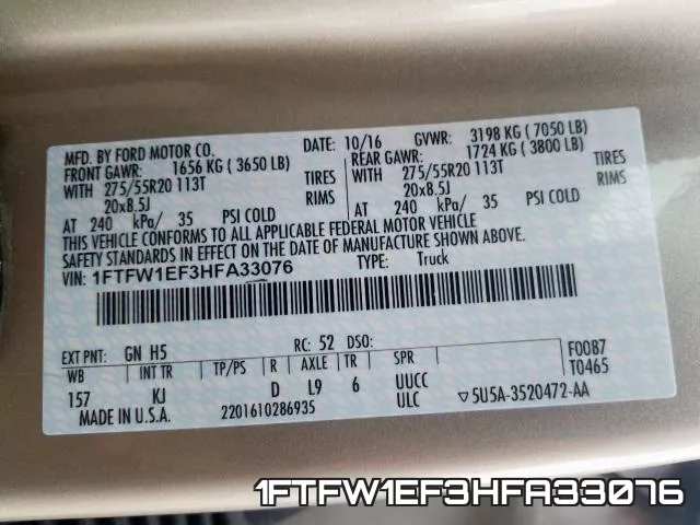 1FTFW1EF3HFA33076 фото 2