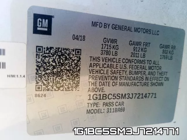 1G1BC5SM3J7214771 фото 2