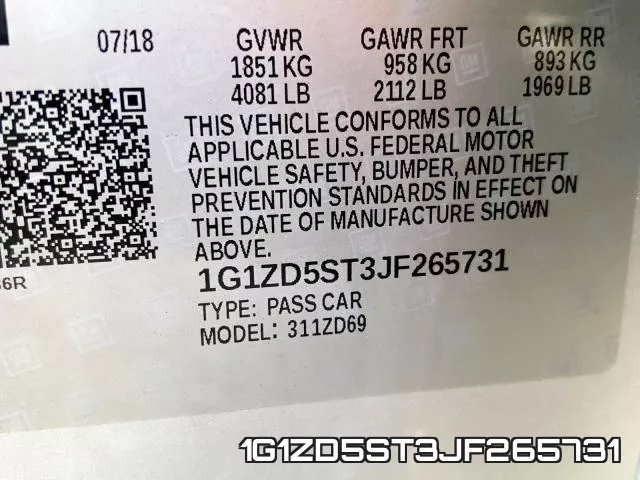1G1ZD5ST3JF265731 фото 2