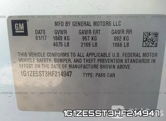1G1ZE5ST3HF214947 фото 10