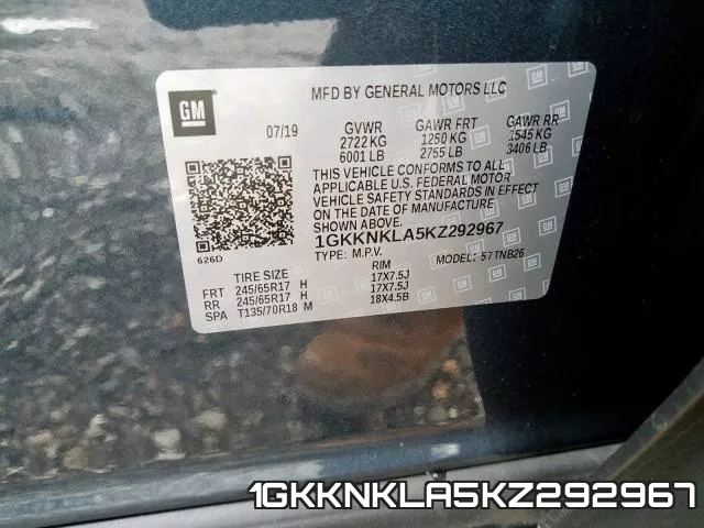 1GKKNKLA5KZ292967 фото 2