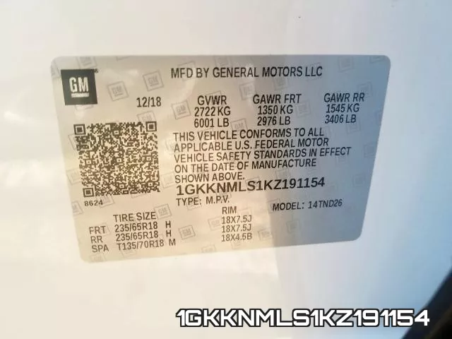 1GKKNMLS1KZ191154 фото 2