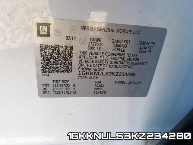 1GKKNULS3KZ234280 фото 2