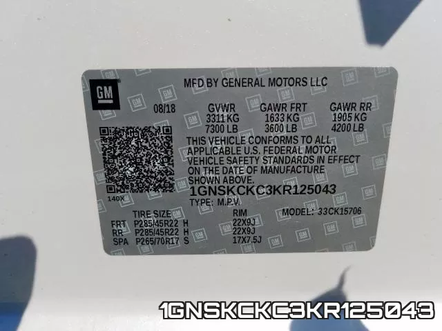 1GNSKCKC3KR125043 фото 2