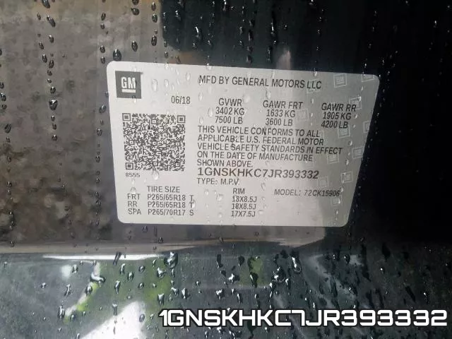1GNSKHKC7JR393332 фото 2