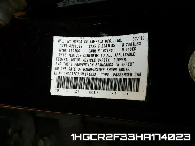 1HGCR2F33HA174023 фото 2