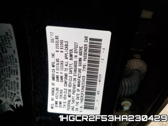 1HGCR2F53HA230429 фото 2