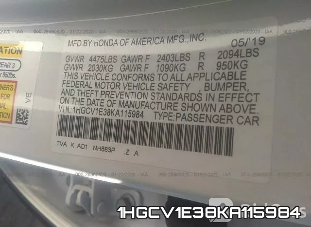 1HGCV1E38KA115984 фото 10