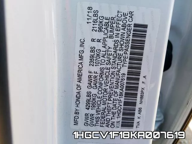 1HGCV1F18KA007619 фото 2