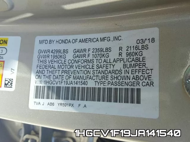 1HGCV1F19JA141540 фото 2