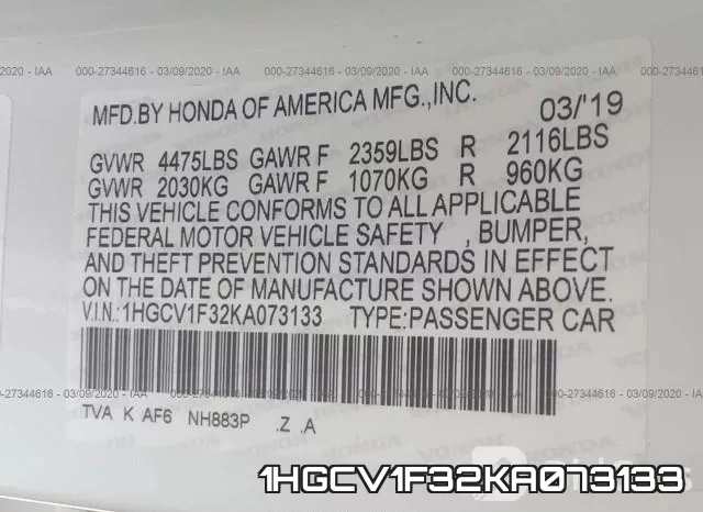 1HGCV1F32KA073133 фото 10
