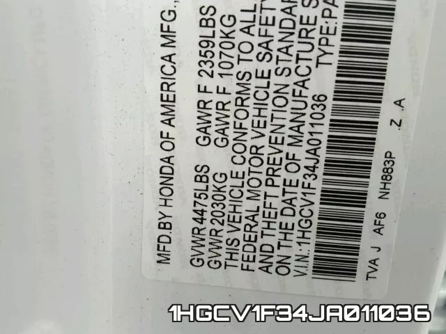 1HGCV1F34JA011036 фото 2