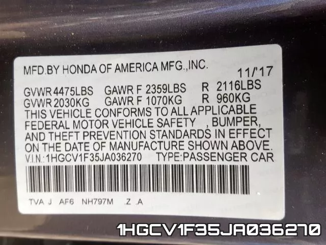 1HGCV1F35JA036270 фото 2