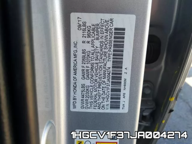 1HGCV1F37JA004274 фото 2