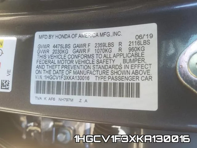 1HGCV1F3XKA130016 фото 2