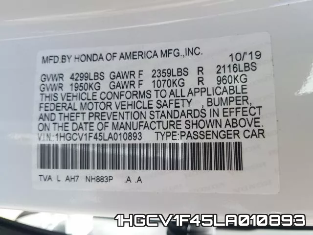 1HGCV1F45LA010893 фото 2