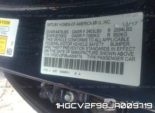 1HGCV2F98JA009719 фото 10