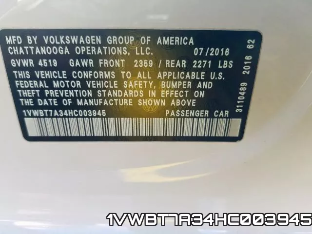 1VWBT7A34HC003945 фото 2