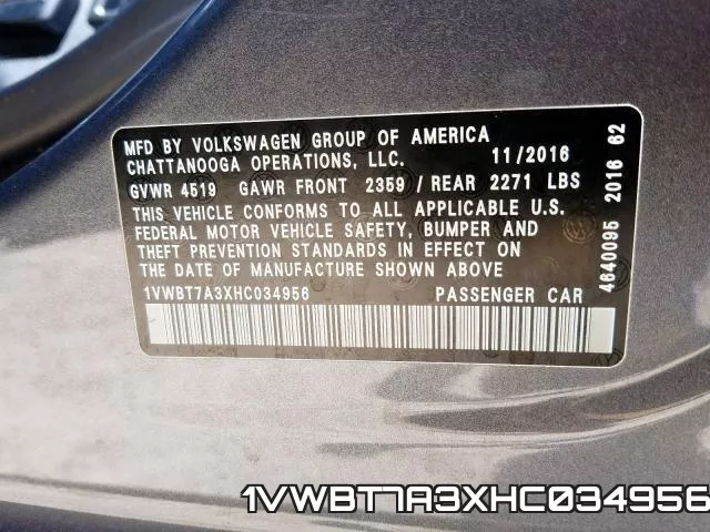 1VWBT7A3XHC034956 фото 2
